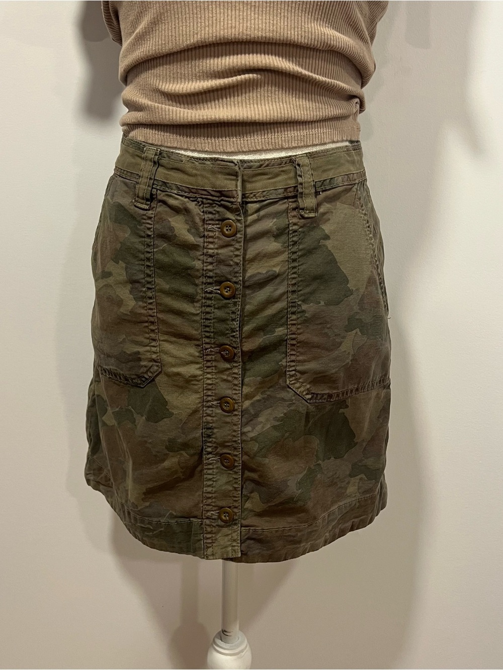 Anthropologie Camo Button-Front A-Line Skirt